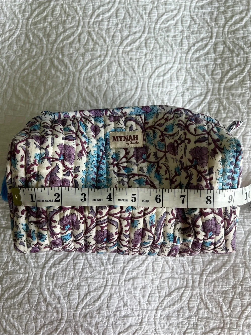 Mynah by Smitha Iris Skies Floral Quilted Cosmetic Bag NWOT
